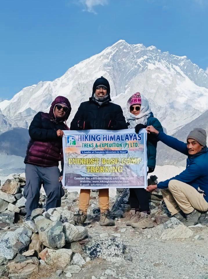 Everest Base Camp Trek in Nepal with trekkers and Himalayan mountain views